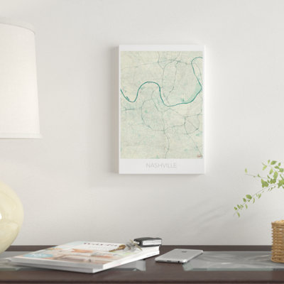 " Nashville Vintage Blue Watercolor Urban Blueprint Map " by Hubert Roguski