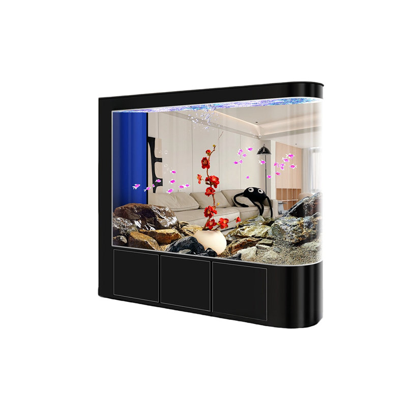 Aquarium moderne semi-circulaire Eco, Gris, H 58,2 po x l 70,8 po x P 15,7 po