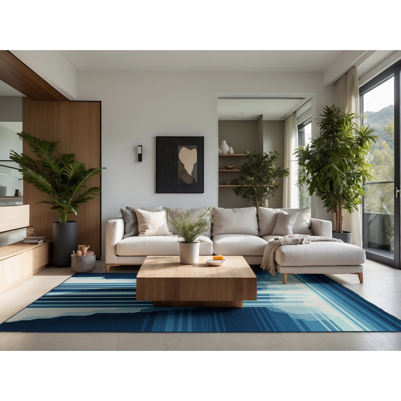Soft Plush Fairborn Angel Falls Venezuela Contemporary Ombre Area Rug in Blue – Navy Binding, 5x8