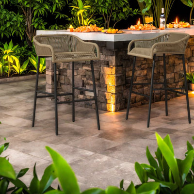 Tabourets de bar confortables, ensemble moderne en fer et corde pour la cuisine de patio