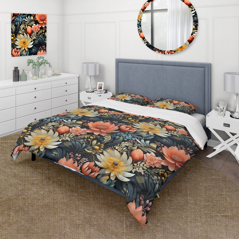 Multicolor Tribal Fusion Floral Pattern III - Ensemble de housse de couette à motif floral