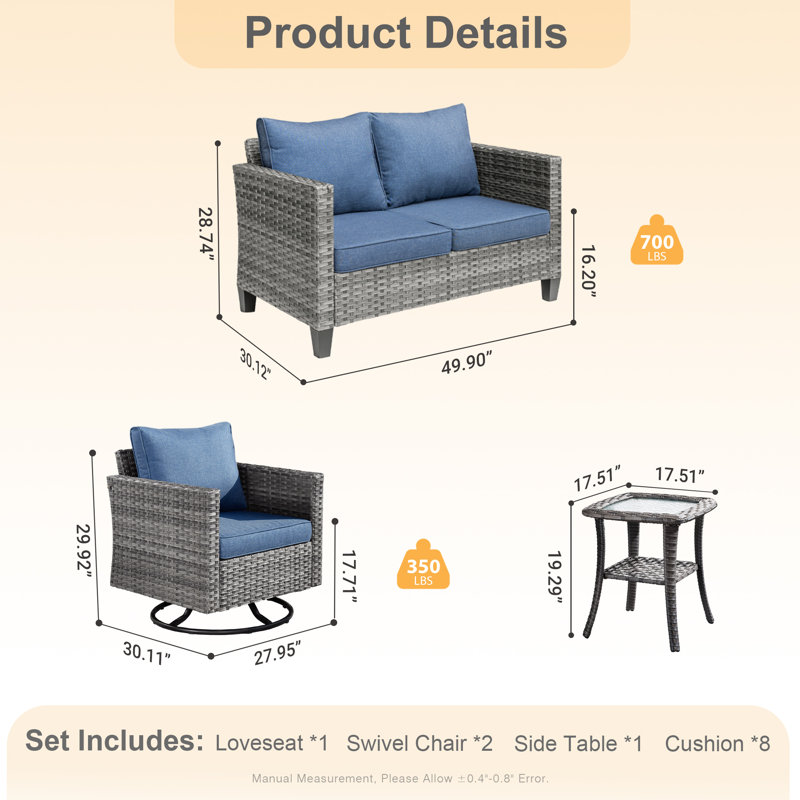 Ensemble de mobilier d'extérieur 7 pièces, Bleu