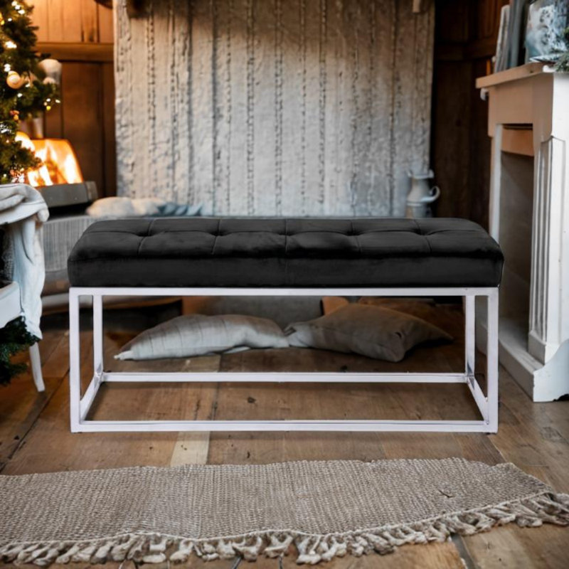 Clara Velvet Upholstery Dining Bench, Black