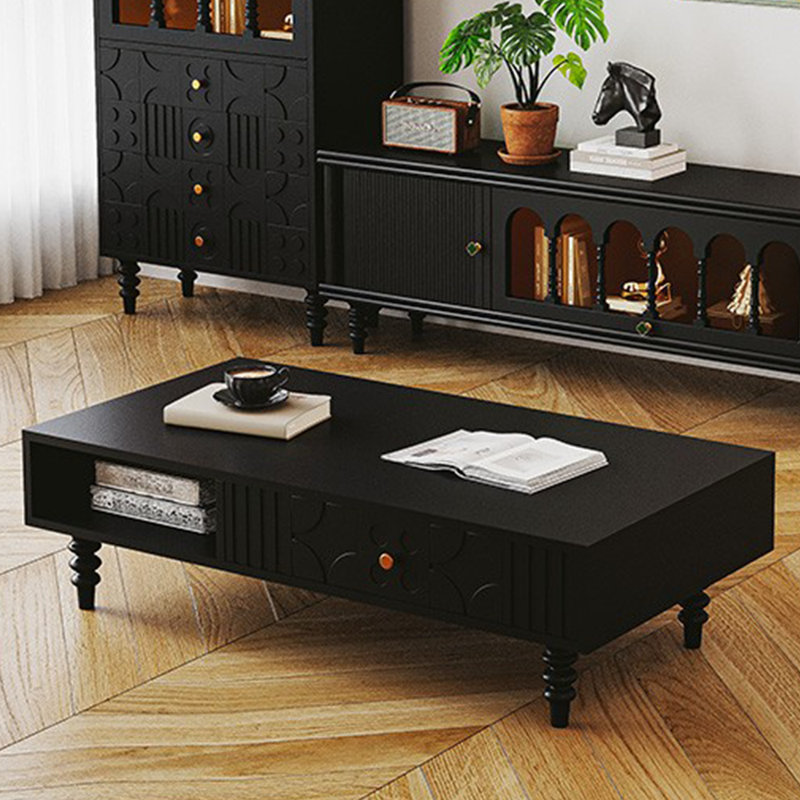 Table basse avec grand rangement et tiroirs rétro, Noir
