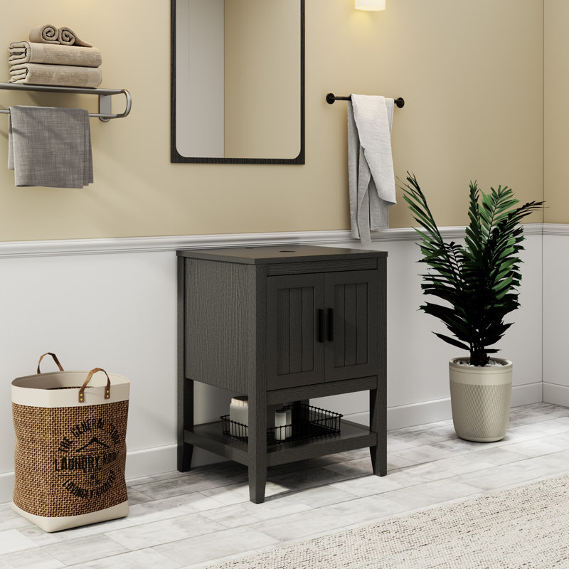 Base de meuble-lavabo simple 24 po seulement, lavabo vasque non inclus, tablette ouverte, Noir