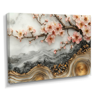 Marbre cerisiers en fleurs poésie des pétales III - fleur de cerisier, art mural