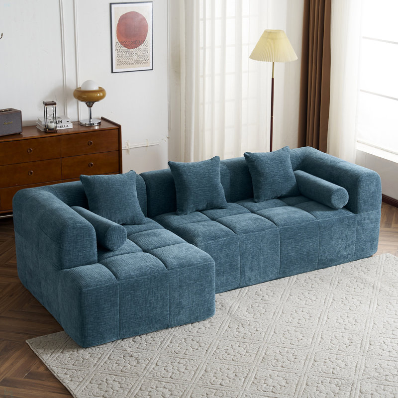Canapé modulaire 101,2 "avec canapé à compression complète et canapé modulaire à assise profonde pour salon, Chenille bleu