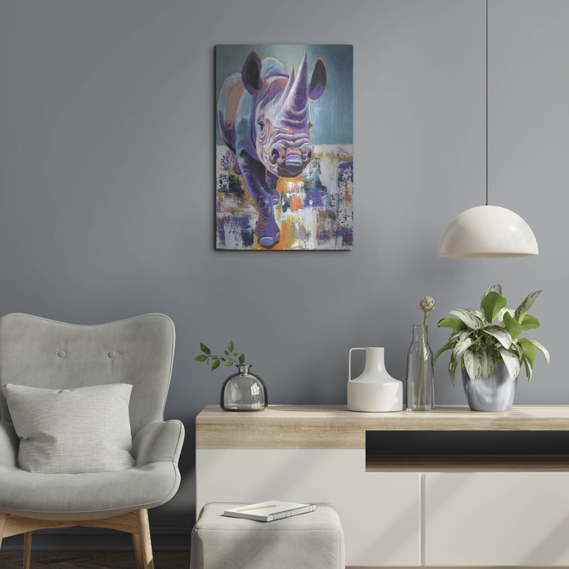 «Rhino - Mwaiseni» par Dawg Painter, art mural en métal, H 24 po x l 16 po