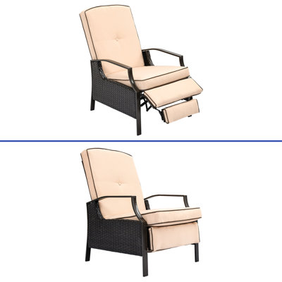 2-Piece Soft Thick Cushions Patio Adjustable Wicker Reclining Lounge Chairs