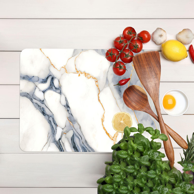 Planche de service en verre trempé à motif blanc avec design moderne pour une cuisine élégante et une préparation fonctionnelle des aliments sur verre
