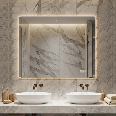 Miroir de salle de bain avec lumières à DEL avant et rétro-éclairé, anti-buée pour miroir mural, 3 couleurs et 5 niveaux de luminosité, horizontal / vertical