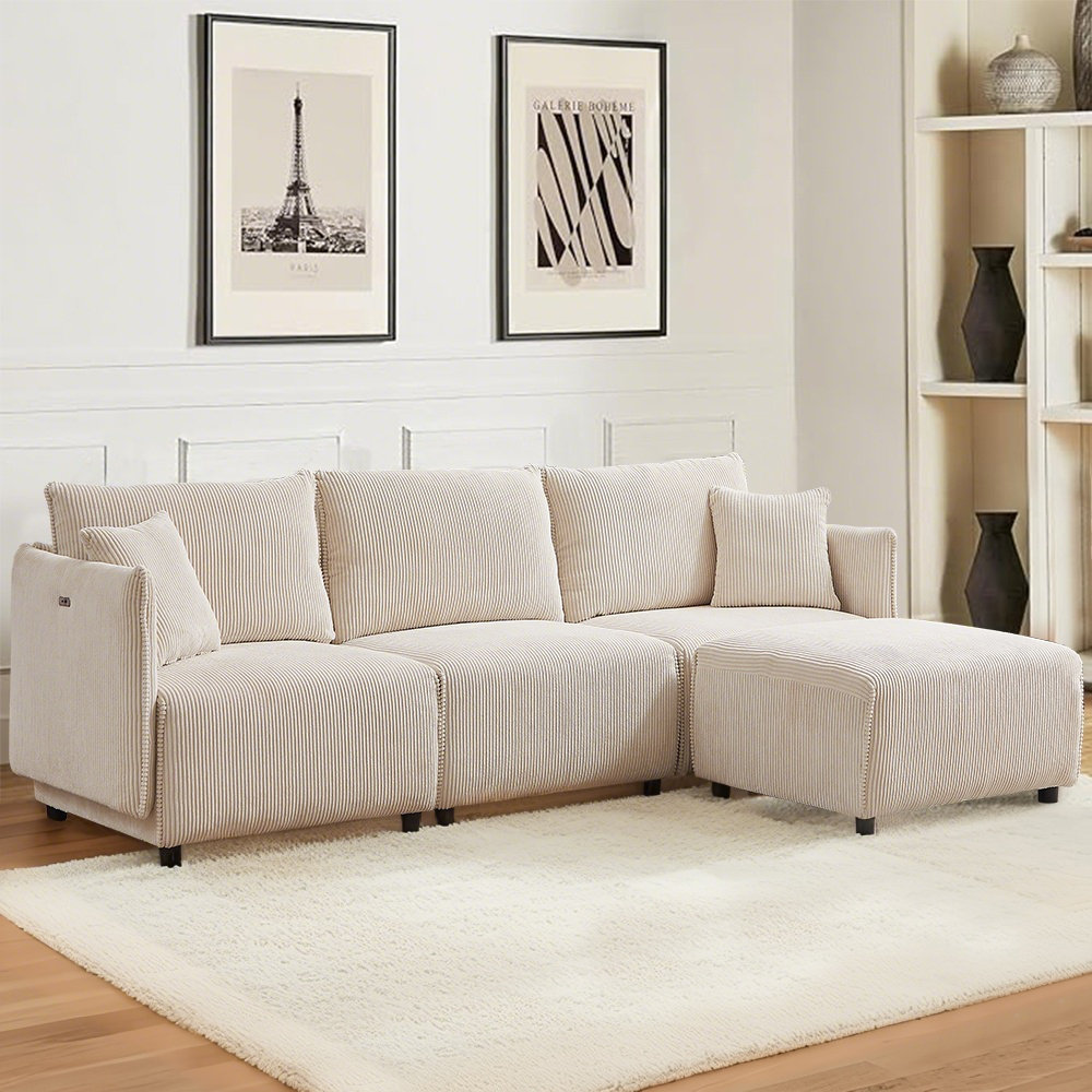 Jacqulene Modern Minimalist Corduroy Module Combination Sofa with USB Charging Ports Latitude Run® Body 