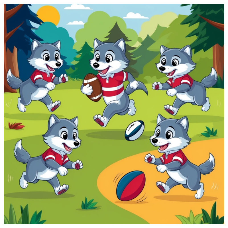 Dessin de loups jouant de l'édredon de rugby, Simple extra long