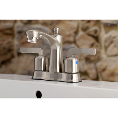 Kingston Brass Centurion Two-Handle 3-Hole Deck Mount 4" Centerset Bathroom Faucet with Plastic Pop-Up