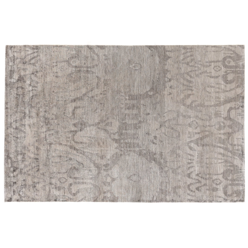 Antique'd Silk Damask Area Rug in Taupe, Rectangle 12' x 15'
