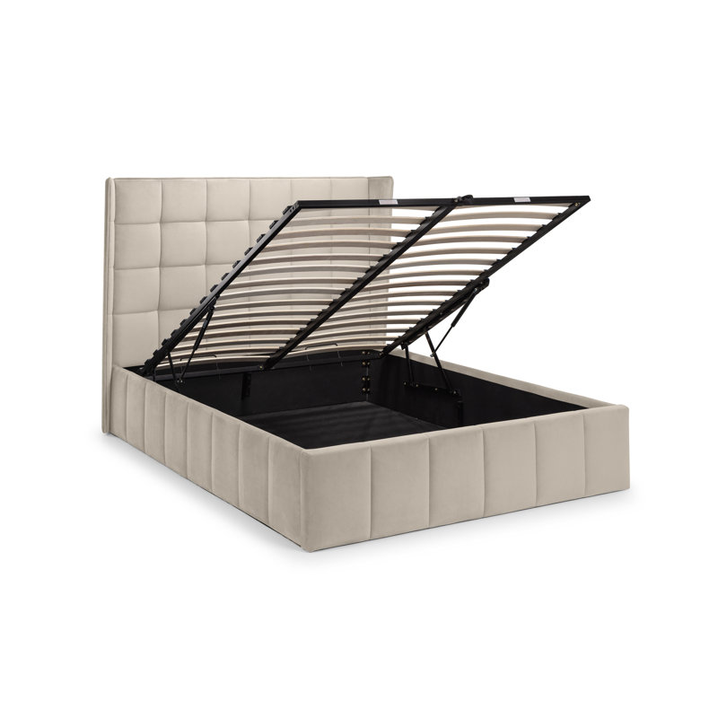 Bormann Upholstered Double (4'6) Velvet Lift Up Storage Bed, Kingsize (5'), Cream
