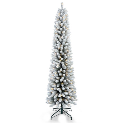 Arbre de Noël floqué à crayon mince en PVC avec support en métal robuste
