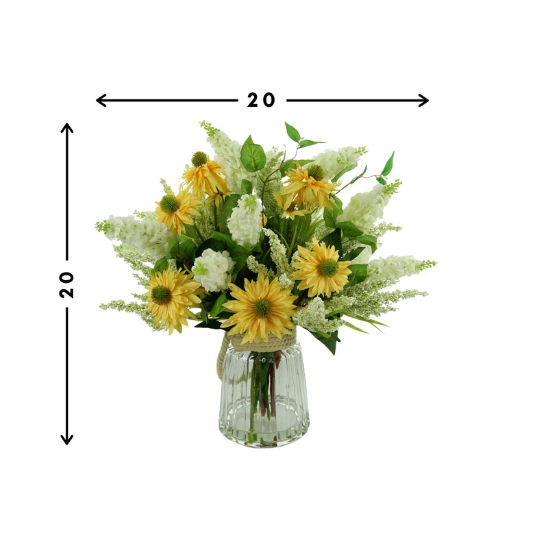 Faux Floral Arrangement with Daisies, Heather and Lilacs
