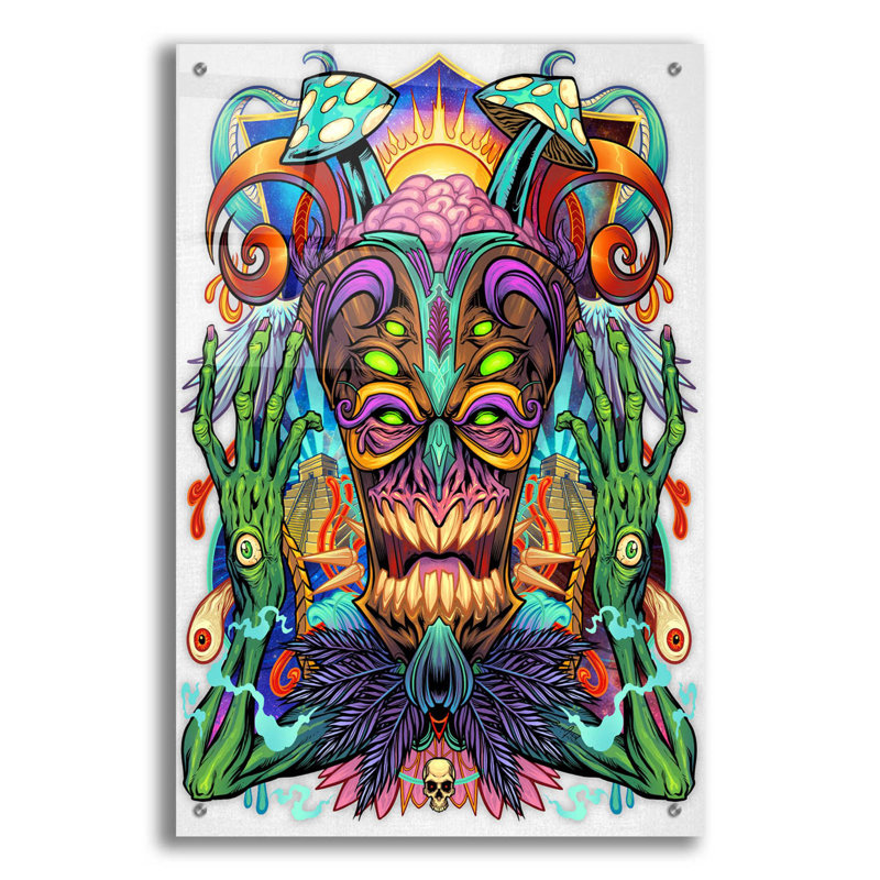 Créature psychédélique tiki sur plastique / acrylique par Flyland Designs Print, H 36 po x l 24 po x P 0,2 po