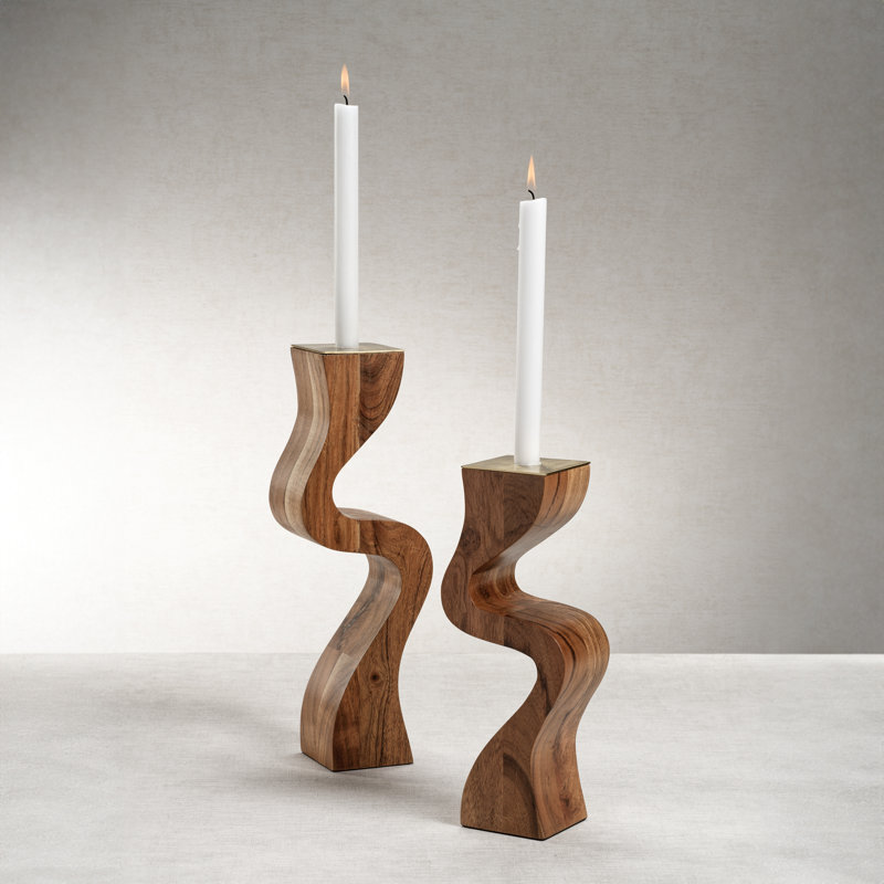 Bougeoir de table en bois d'acacia, H 12 po x l 3,25 po x P 3,25 po