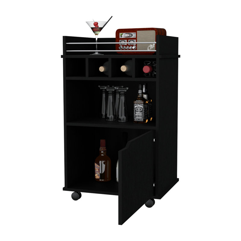 Macadamia 1-Door Bar Cart, Black