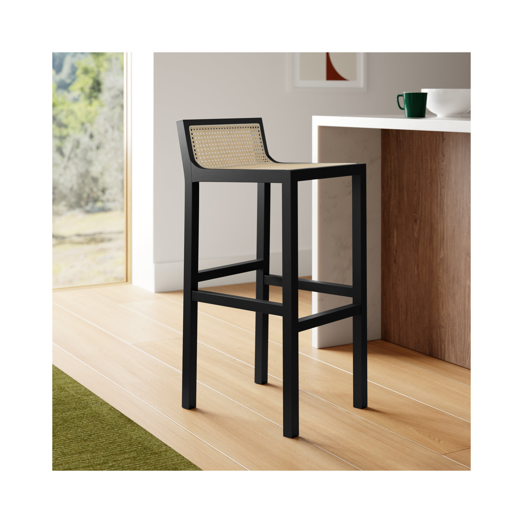 McCarthy Cane Bar & Counter Stool, Bar Stool(31.5” Seat Height), Black