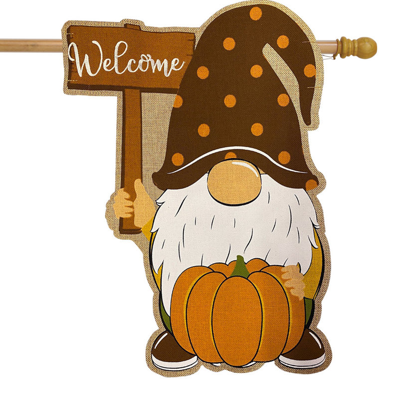 Fall Gnome Burlap House Flag