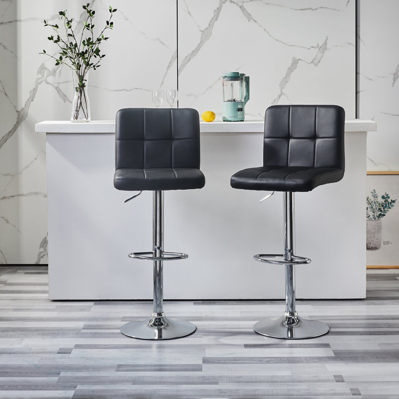 Letka Swivel Upholstered Adjustable Height Counter Stool with Metal Frame, Black