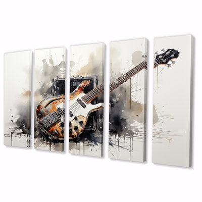 «Brown Charcoal Guitare», ensemble de 5 pièces d'art mural