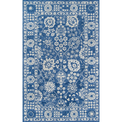Tapis oriental en laine touffeté à la main bleu / blanc Cece