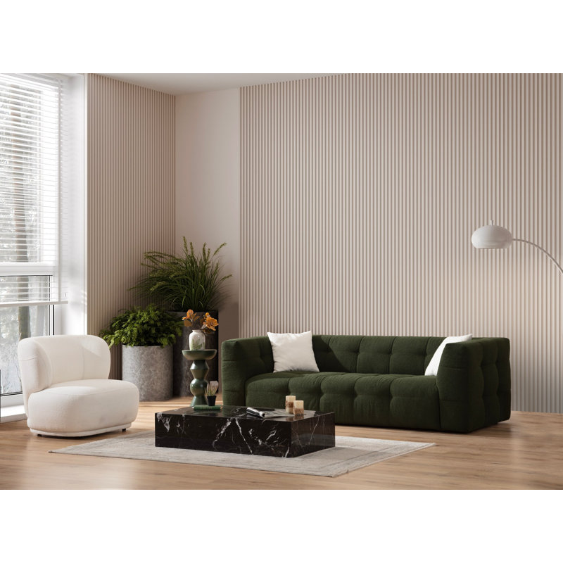 Canapé moderne 3 places, tissu vert, 92,5 po x 39,4 po x 28,3 po | Structure en bois de hêtre durable et en carton, 100% polyester, 28 mousses en mousse pour plus de confort | Nettoyage à sec, coussins fixes, conception élégante pour le salon
