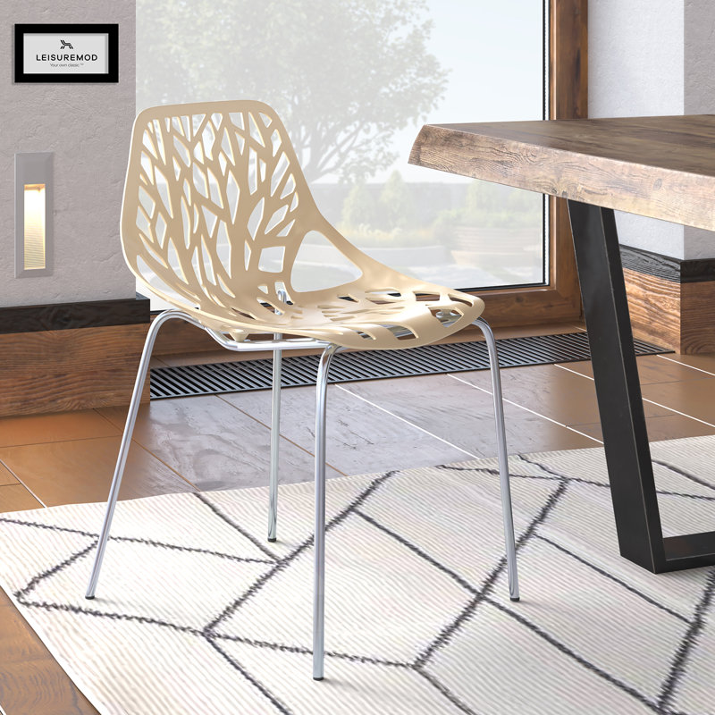 Asbury Stackable Dining Chair with Floral Cutout Back and Stainless Steel Legs – Modern Metal Side Chair for Kitchen, Dining Room, or Restaurant