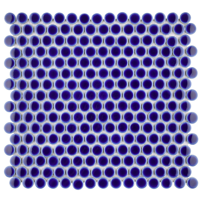 Hudson Penny Round 11-7/8 " x 12-5/8 " Porcelain Mosaic Floor & Wall Tile, Cobalt