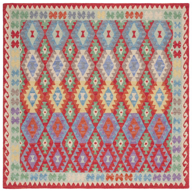 Tapis rouge / bleu Horwich 408, Carré 7 pi