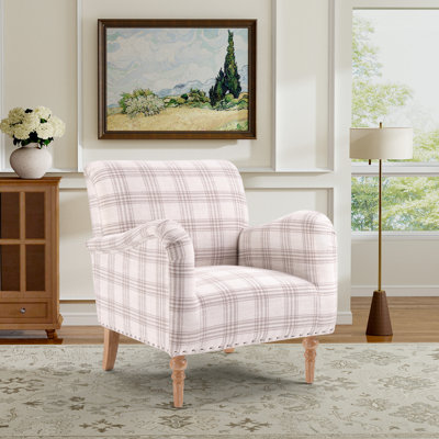 29" Wide Stylish Solid Wood Plaid Accent Chair With Nailhead Trim