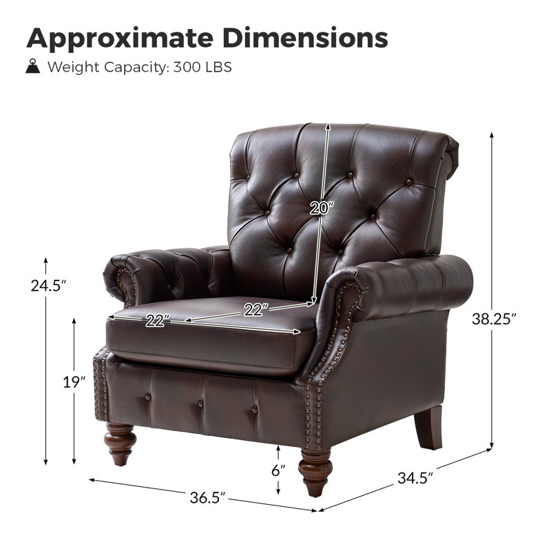 Treasie 36.5"W Cowhide Genuine Leather Accent Chair(Set Of 2), Espresso