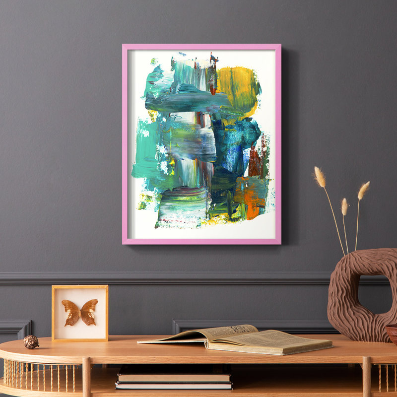 «Abstract I», reproduction encadrée - bois massif, Rose, H 10 po x l 8 po