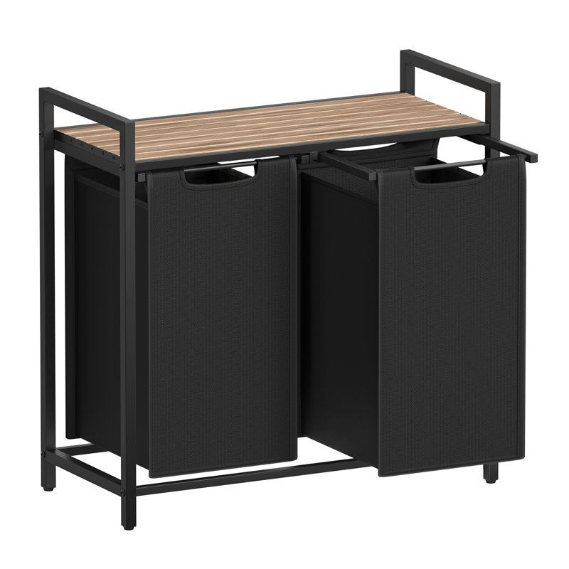 Dual Compartment Laundry Hamper with Removable Liners, Camel Brown/Black