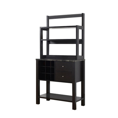 Wood Bakers Cabinet With Three Display Shelves, Wine Compartment &Two Drawers