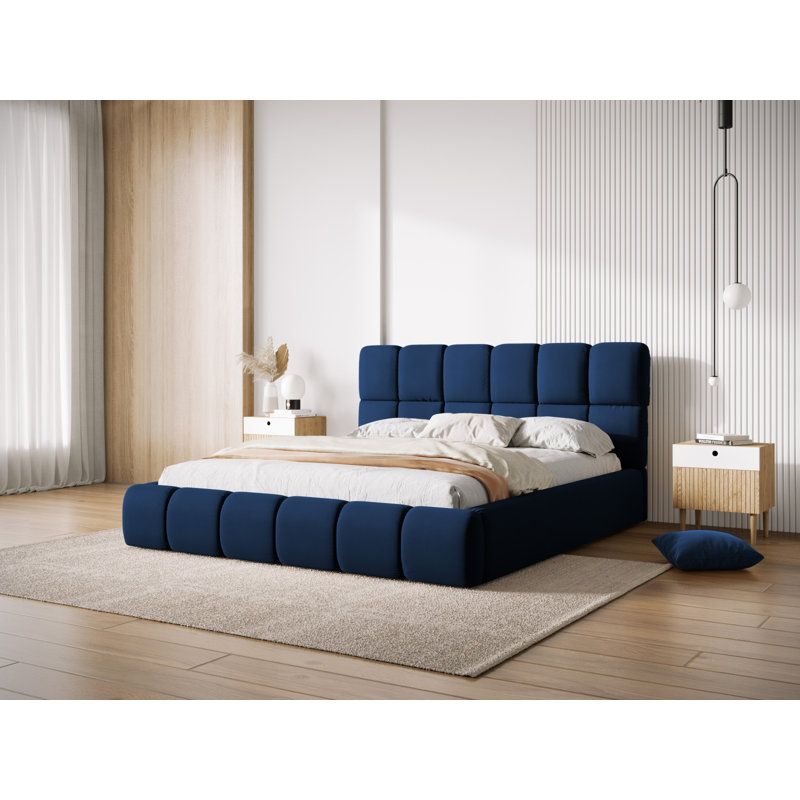 Nehimiah Upholstered Bed Frame, Super King (6'), Blue