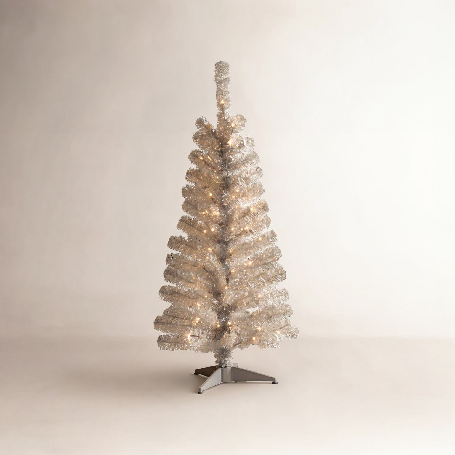 Silver Pre-Lit Pine Christmas Tree, 4'