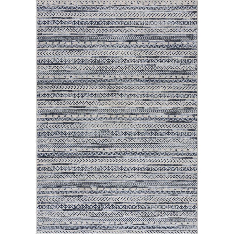 2’ X 4’ Navy Blue Decorative Stripes Area Rug