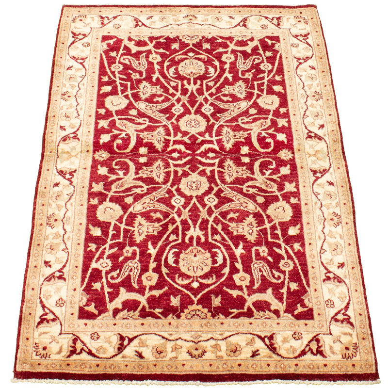 Rangement à la main one-of-kind-noué la 2010 chobi bourgogne/ivoire 4 pi 1 po x 6 pi, surface en laine tapis 5 po Cleophus