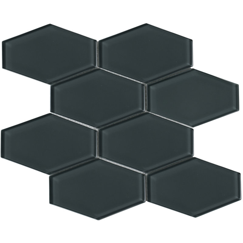 Long Hex 10.60in.x11 in. Glass Mosaic Tile, Marine Gloss