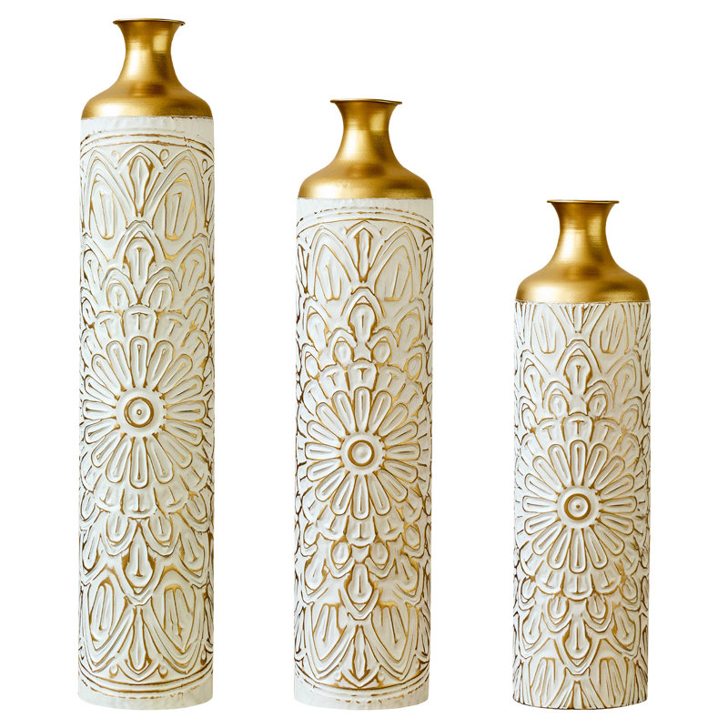 Vase d'appoint 3 pièces, vase de sol en métal pour la maison