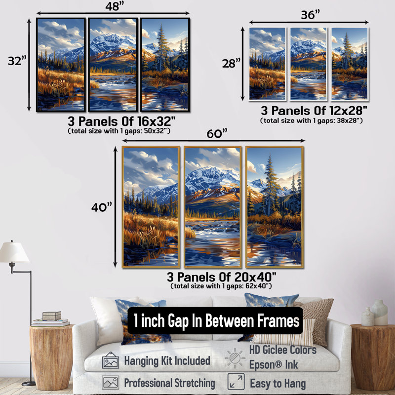 Alaska, parc national de Denali, rivière d'automne I - ensemble d'art mural Alaska, Toile avec cadre flottant noir
