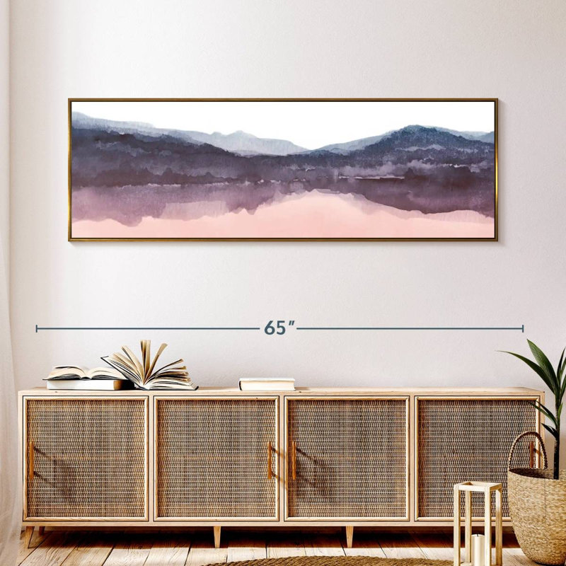 Aquarelle paysage IV rosé indigo III, 57 po x 19 po, Cadre flottant doré