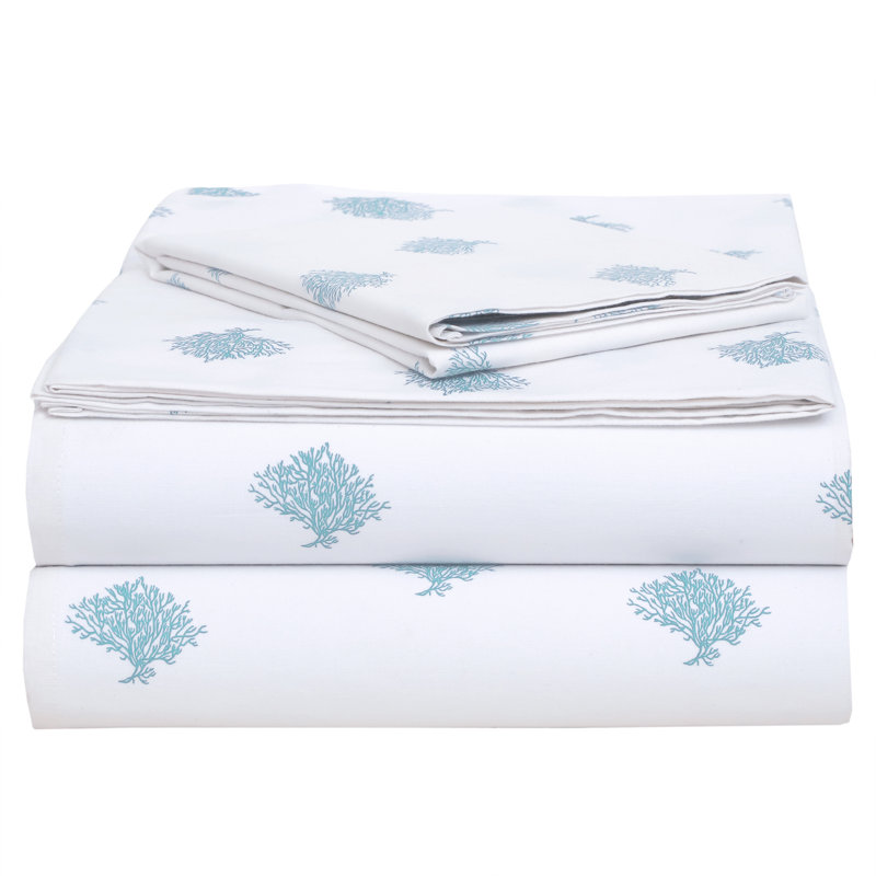 Ensemble de draps 100% coton 144 fils, Simple, Corail aqua