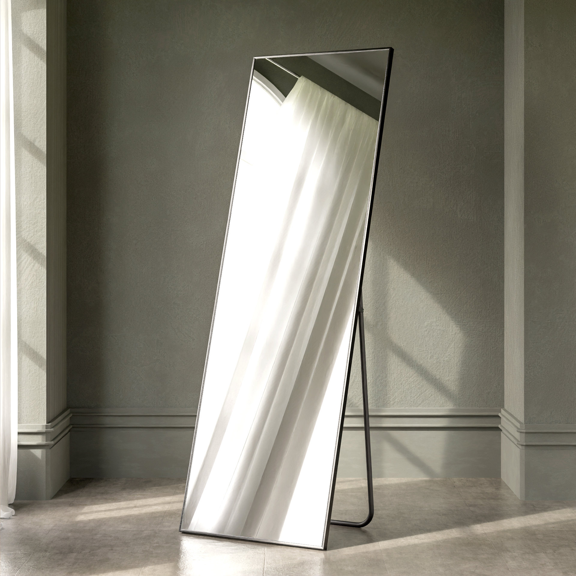 Mercer41 Daedra Rectangle Metal Floor Mirror Full Length Mirror ...