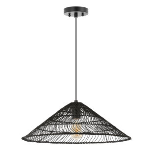 Aisma 20.25" 1-Light Farmhouse Coastal Rattan 180" Cord Plug-In or Hardwired LED Pendant